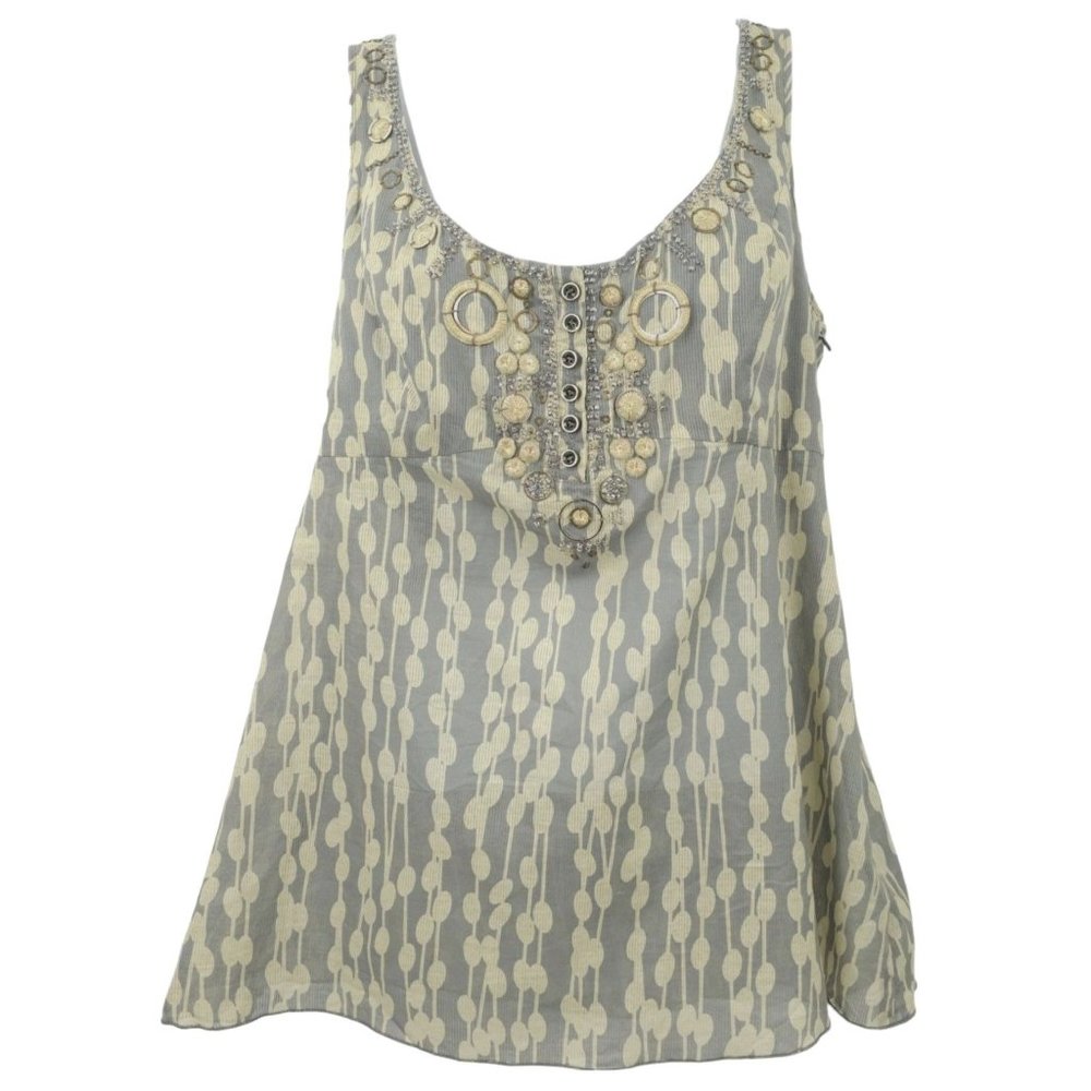 Kensie Beaded Tank Top Womens Size 10 Side Zip Sleeveless Cream Gray NEW